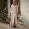 Summer Maxi Dress Collar Long Sleeves Cardigan OL Pure Color Single-breasted Loose Turn-down Commute Daily Wear