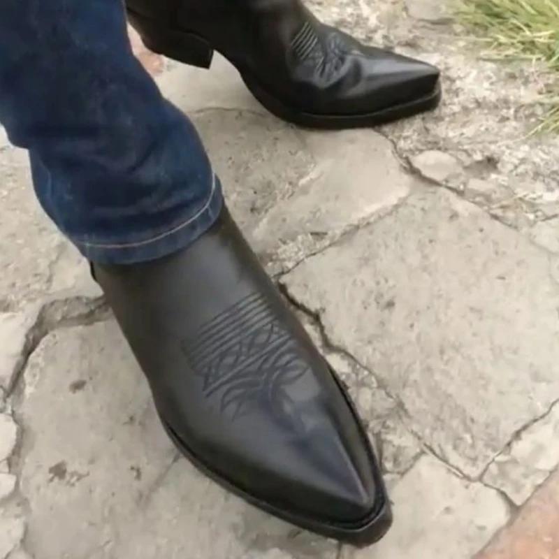 Черные ковбойские ботинки в стиле вестерн для мужчин, коричневые ковбойские ботинки челси, деловые ботинки на молнии, размер 38-46