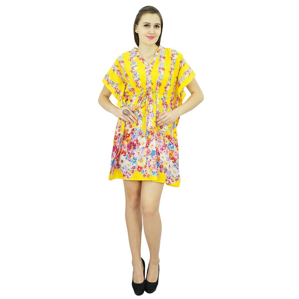 Bimba Женское платье-кафтан в стиле бохо с принтом, хлопковая короткая туника, пляжный кафтан