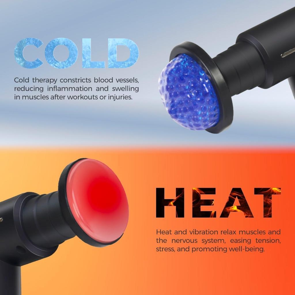 Холодный и горячий компресс Фасциальный пистолет Пистолет для глубокого тканевого массажа 6 скоростей Ручной перкуссионный массажер для тела Спины Шеи Ног