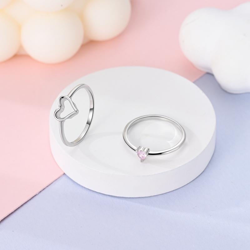 Charms Spring 925 Silver Color Rings Pink Heart Shaped Zircon Cat Rings for Woman Fine Romantic Wedding Engagement Jewelry Gifts