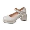 Fashion New Sweet Bowknot Strap Buckle High Heels Mary Jane Shoes Women Fashion Platform Pumps Woman French Square Toe Party Pumps