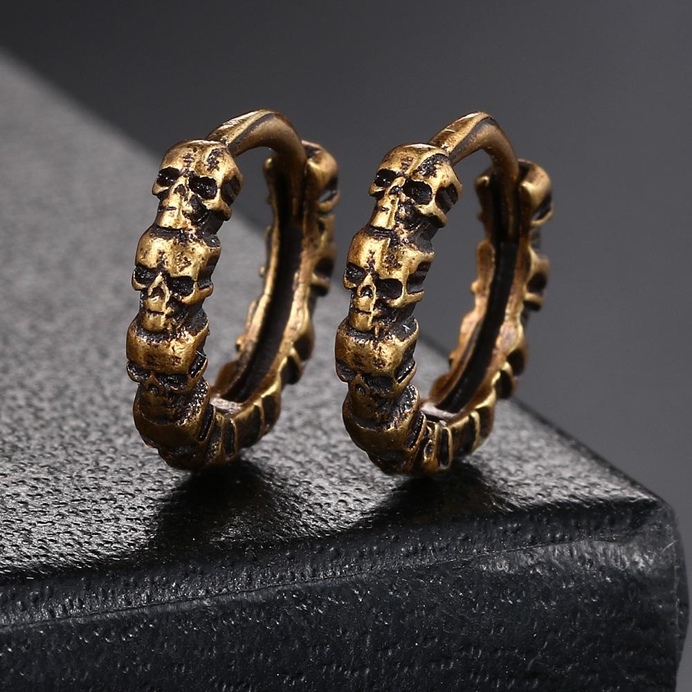 Rock Punk Style Skull Hoop Earrings For Men Women Silver Color Vintage Skeleton Earring Hip Hop Jewelry Halloween Gift OHE188