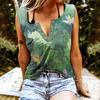 Женские майки, сексуальные летние топы без рукавов с V-образным вырезом, жилет с 3D принтом, топы зеленого лотоса