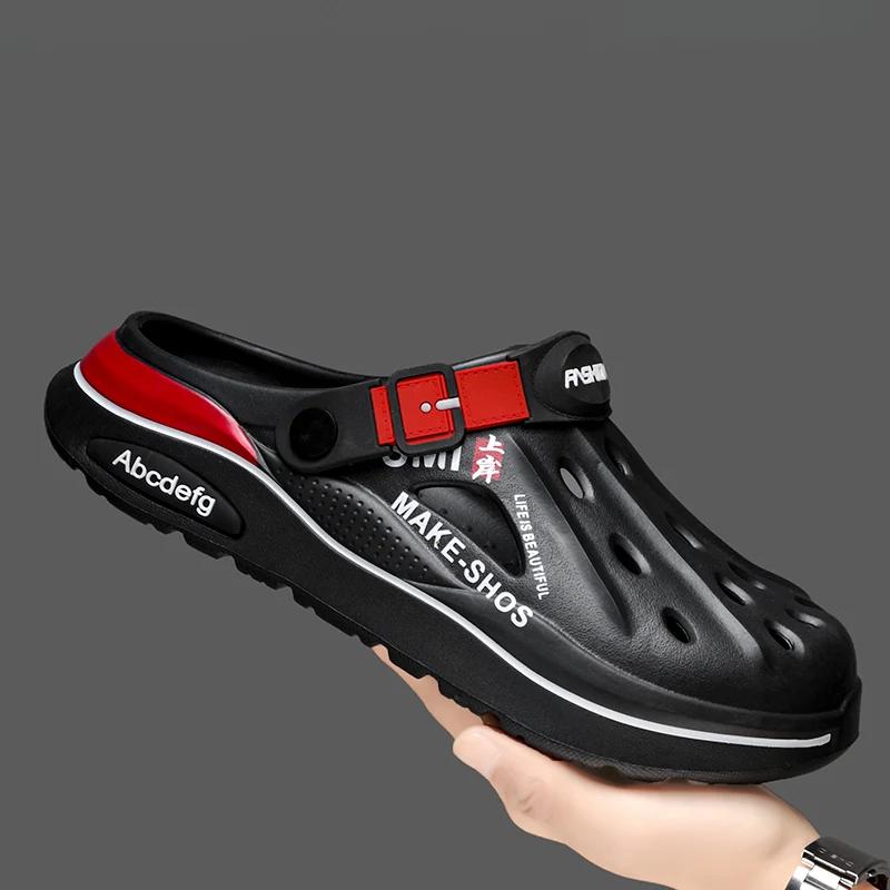 Fashion Summer Men Clogs Non-slip Thick-soled Casual Shoes Outerwear Beach Soft-soled Baotou Slippers Men's Slippers Sandals