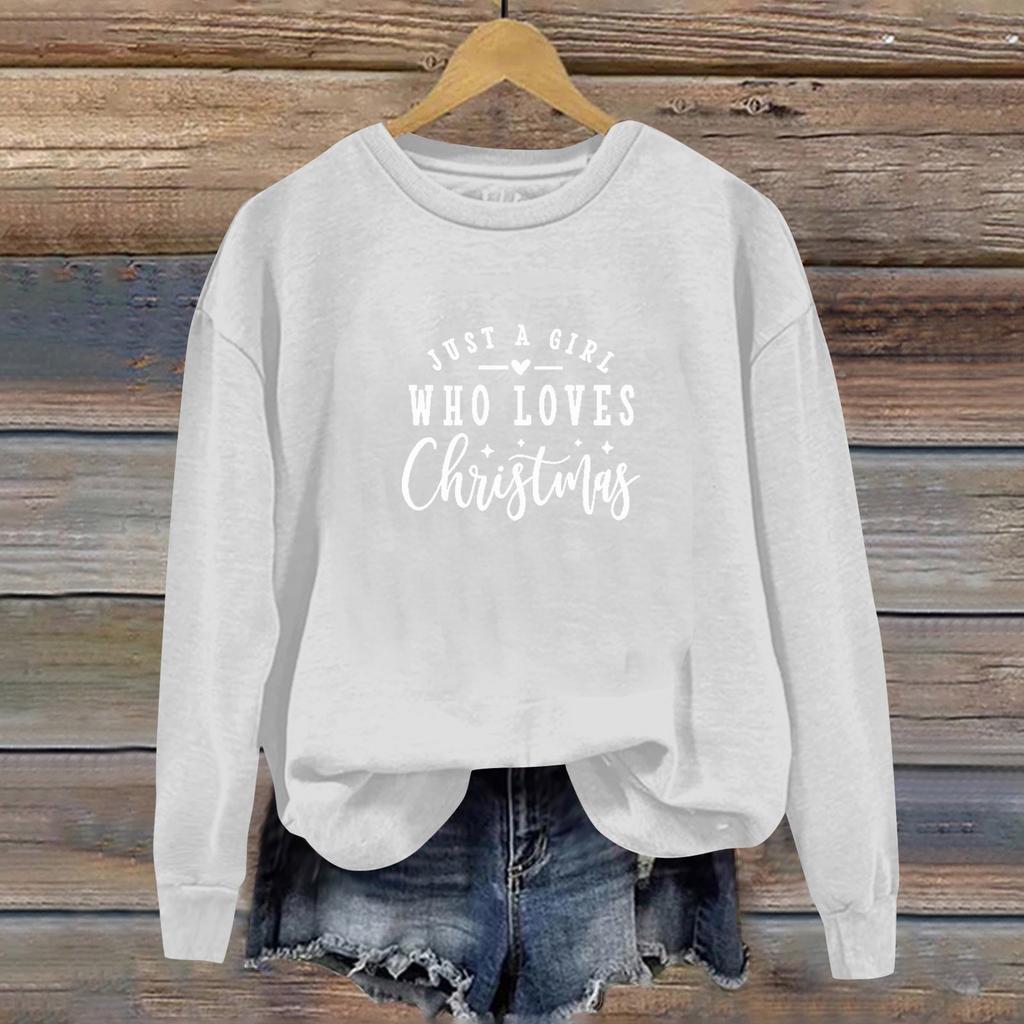 Женская повседневная свободная однотонная толстовка с круглым вырезом и длинными рукавами с принтом рождественских букв