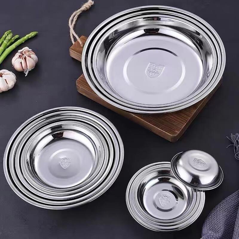 Круглые обеденные тарелки из нержавеющей стали 304, 28 см (10-Pack)