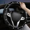 Soft Leather Embroidered Stereo Diamond-studded Car Steering Wheel Cover Car Accessories