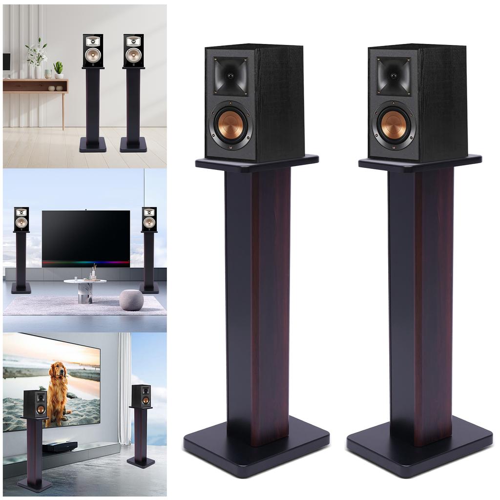 2Pcs 28" Bookshelf Speaker Stands, 15kg Heavy Duty MDF Base, Hollow Sand-Fillable Columns with Cable Clips, Black Walnut