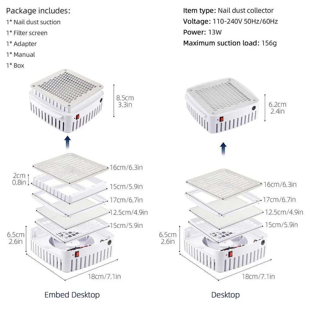 Профессиональный встроенный пылесборник для ногтей, настольный пылесос для ногтей, коллектор для маникюрного стола для гелевых ногтей, вытяжной вентилятор с фильтром