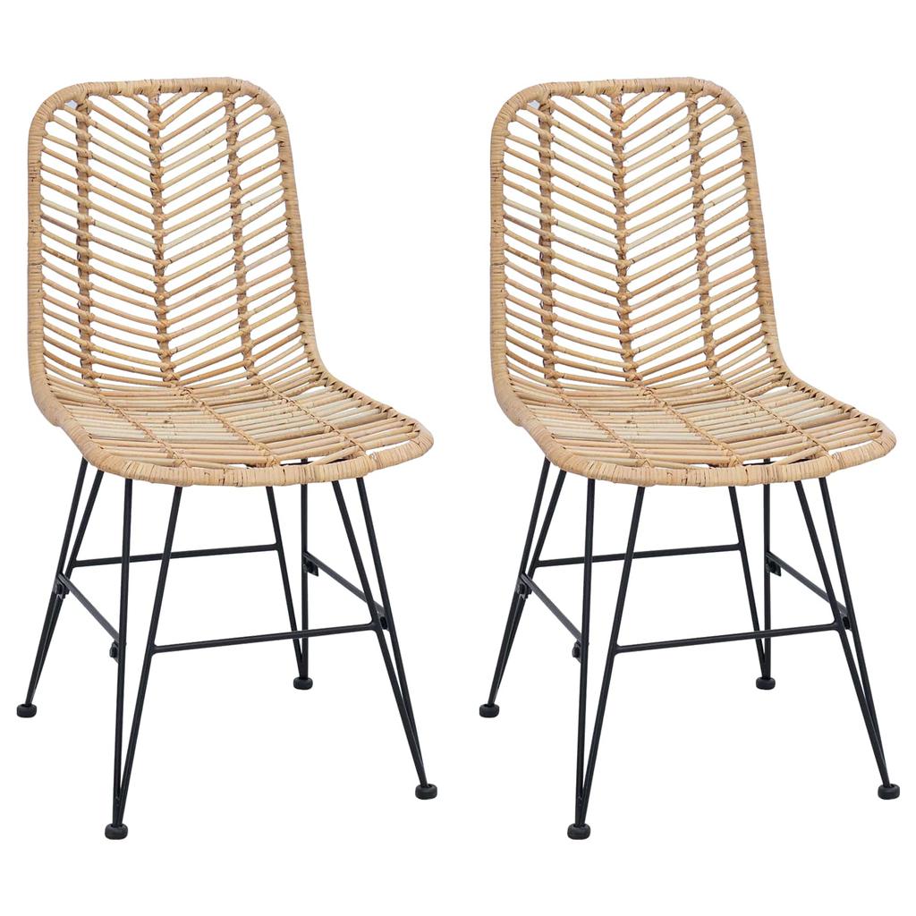 Dining Chair Set of 2 Rattan and Iron Natural Finish 44.5 x 54.5 x 85 cm