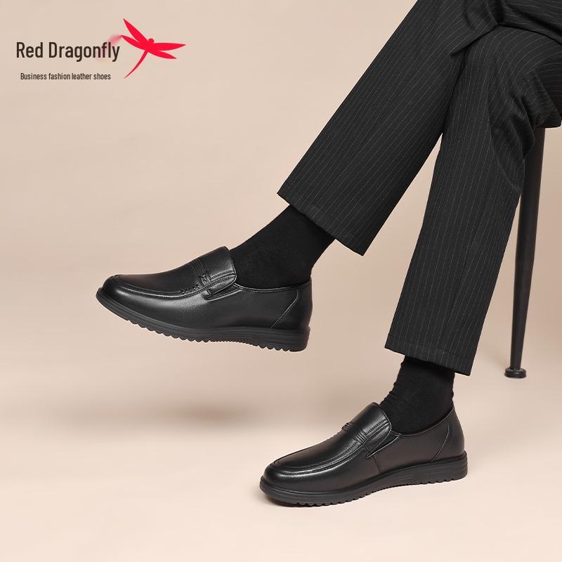 Мужские кожаные мокасины Red Dragonfly в стиле Business Casual - Модель Весна 2025, износостойкие и противоскользящие, для мужчин среднего и пожилого возраста.