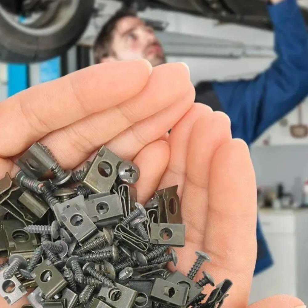 500 шт. смешанных металлических винтов для автомобилей, мотоциклов, крепежных зажимов, U-образных зажимов с винтом, антикоррозионная защита, винтовая пряжка, листовое железо