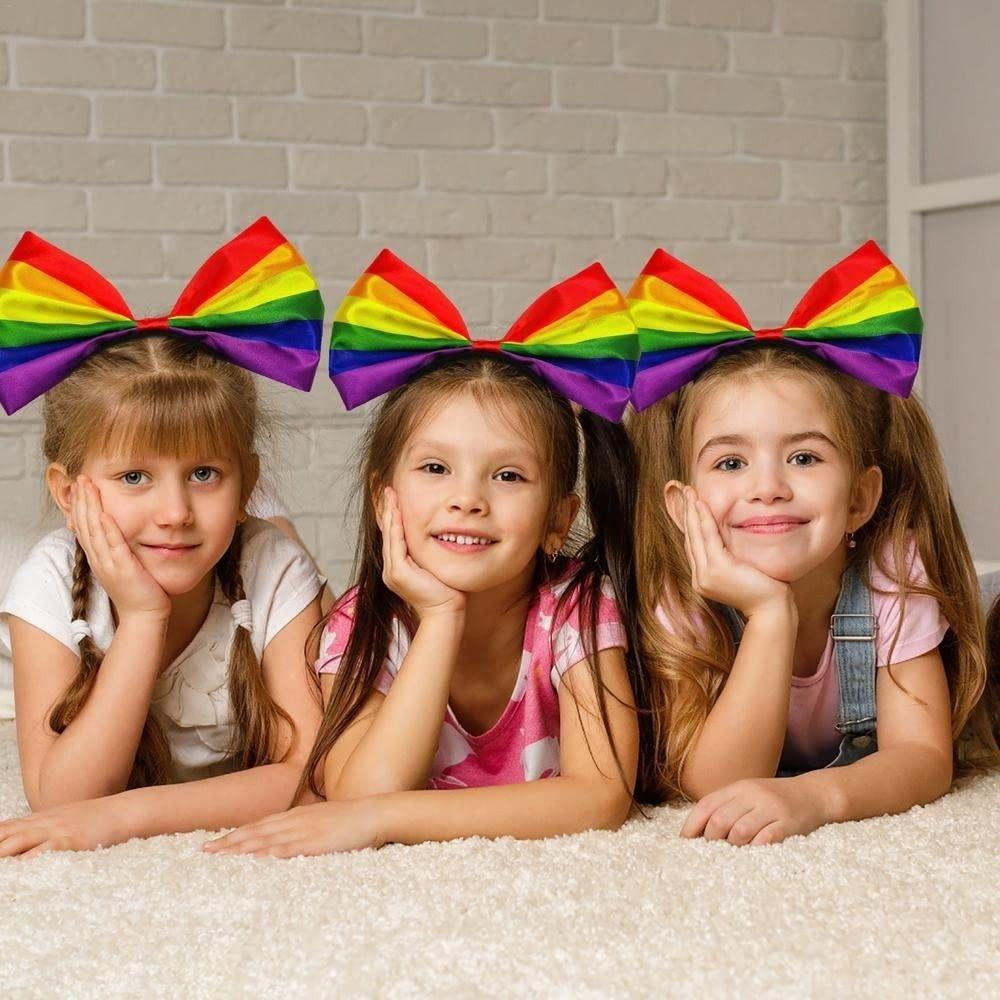 Beautiful Rainbow Bowknot Hair Hoop Fabric Art Party Head Hoop Rainbow Bow Headband Party Supplies