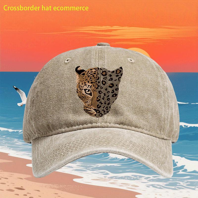 Leopard Print Washed Baseball Cap Retro Style Adjustable Outdoor Casual HipHop Cap