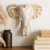 Elephant Head - Large Wooden Gold Whitewash