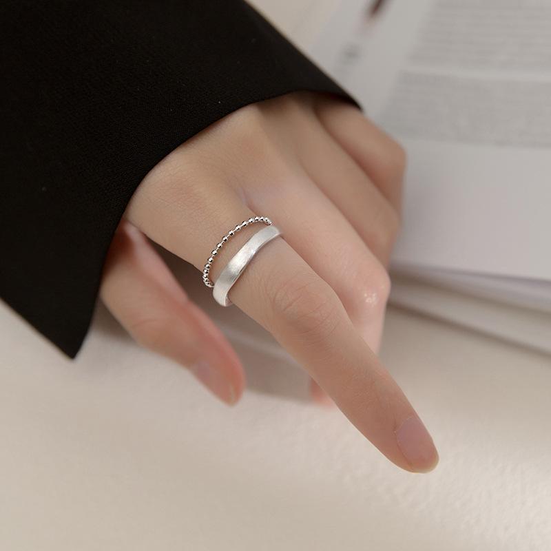 VENTFILLE 925 Sterling Silver Pearls Beading Double Layer Ring for Women Girl Gift Luck Simple Retro Jewelry Dropshipping