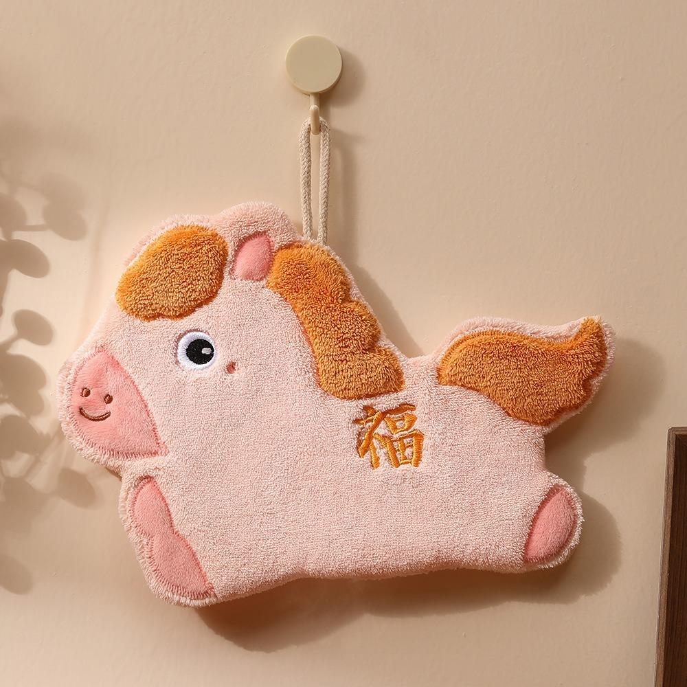 Hanging Lucky Horse Hand Towel Thickened Absorbent Towel Festive Hand-Wiping Towel  New Year