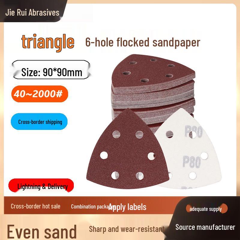 Треугольная самоклеящаяся шлифовальная подушечка с ворсом, красная, 6 отверстий, 90x90x90 мм