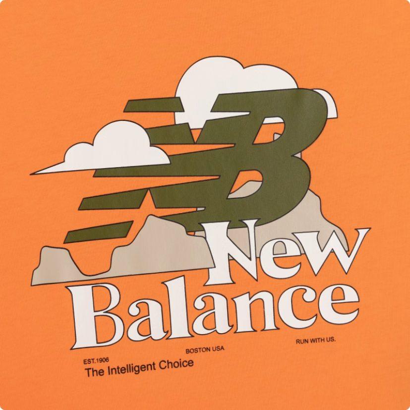 New Balance Мужская футболка с принтом логотипа, круглый вырез, оранжевая AMT22365-SKS