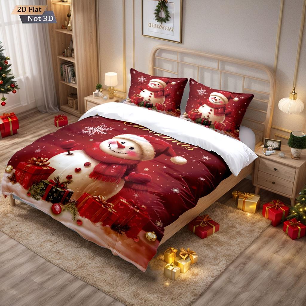 Набор пододеяльников без наполнителя с красным принтом снеговика, 3 шт., разные размеры, мягкое постельное белье для спальни, праздничное украшение, машинная стирка