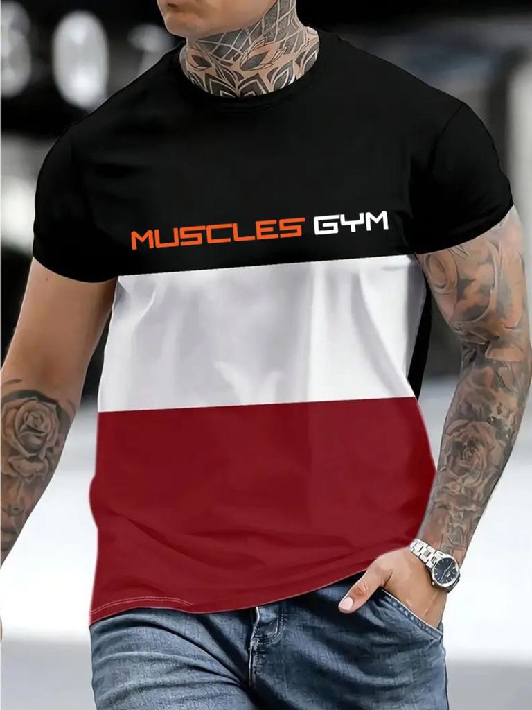 Мужская футболка с 3D-принтом букв, летняя, для улицы, повседневная, спортивная, быстросохнущий топ с коротким рукавом, больших размеров, мужская одежда