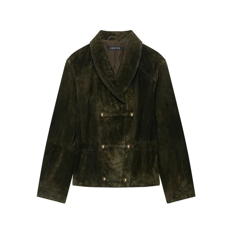 2026 Womens Fashion Leather Knot Button Jacket Street Style Casual Outerwear