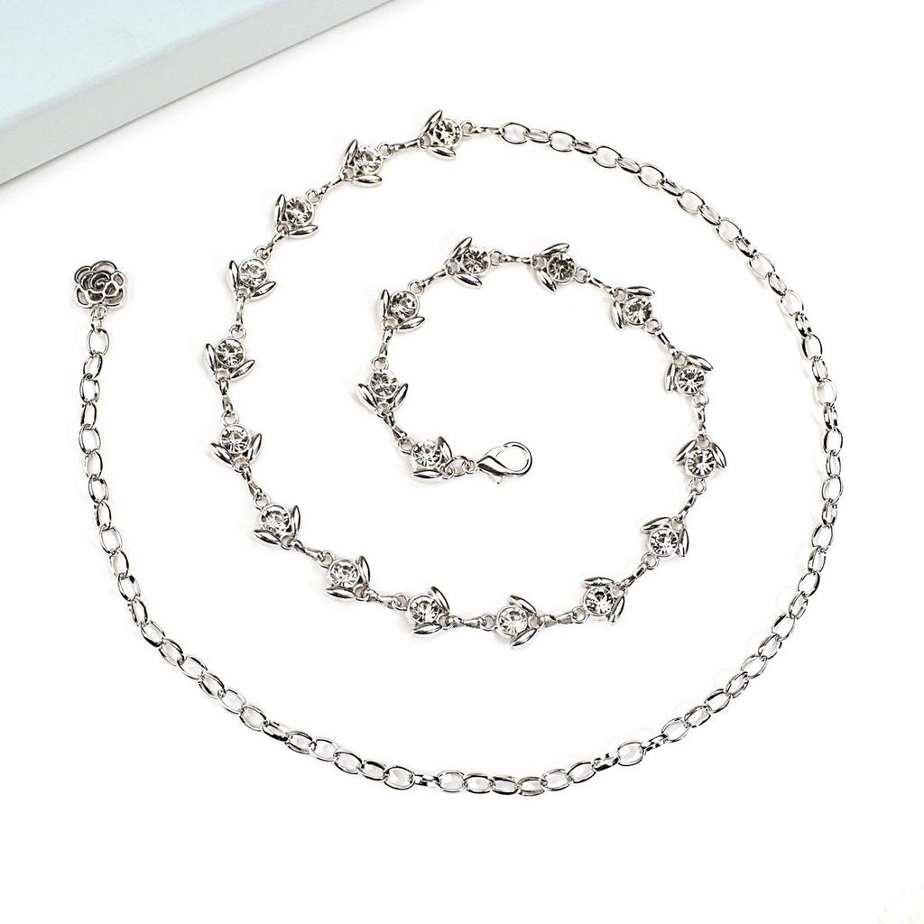 European & American Rhinestone-Embellished Adjustable Waist Chain - Versatile Metal Belt for Dresses