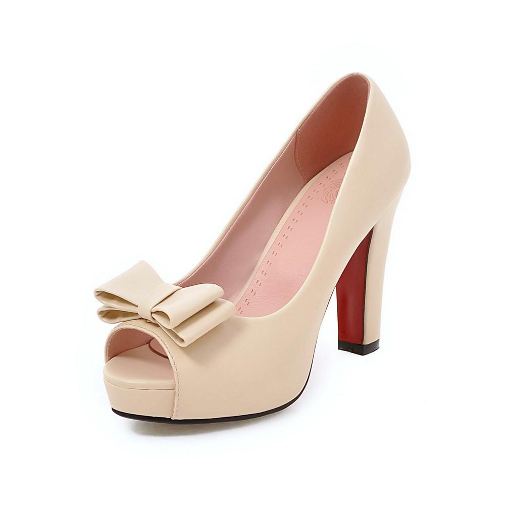 Модные Летние Классические Женские Туфли на Платформе и Высоком Каблуке Женские Лодочки Сексуальные Туфли с Открытым Носком и Открытым Мыском Женские Сандалии с Бантом для Вечеринок