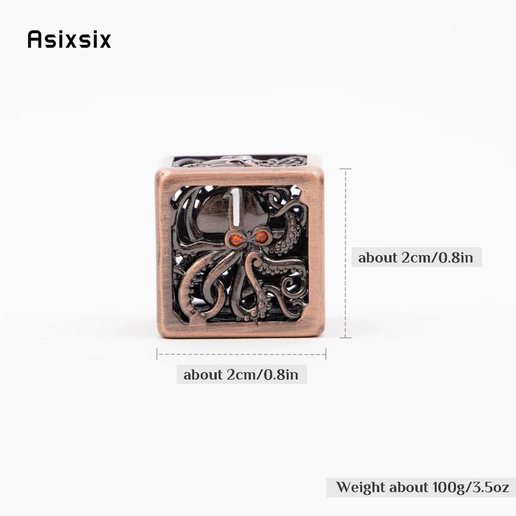 6 Pcs Coppery Squid Metal Dice Hollow Metal Polyhedral Dice Set Suitable for Role-Playing RPG Board Game Card Game