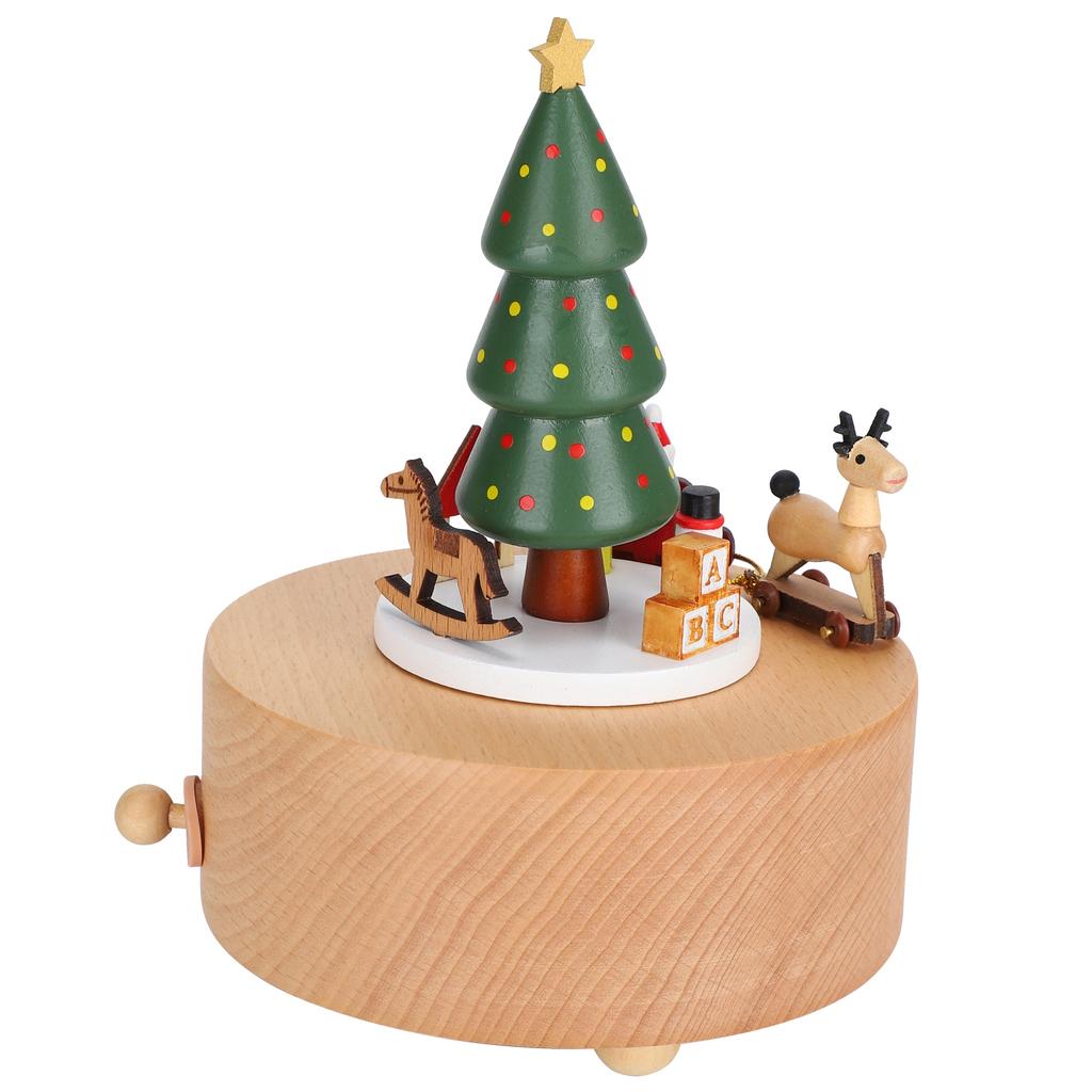 Music Box Wooden Clockwork Christmas Decoration Ornaments Crafts Beech Holiday Gifts