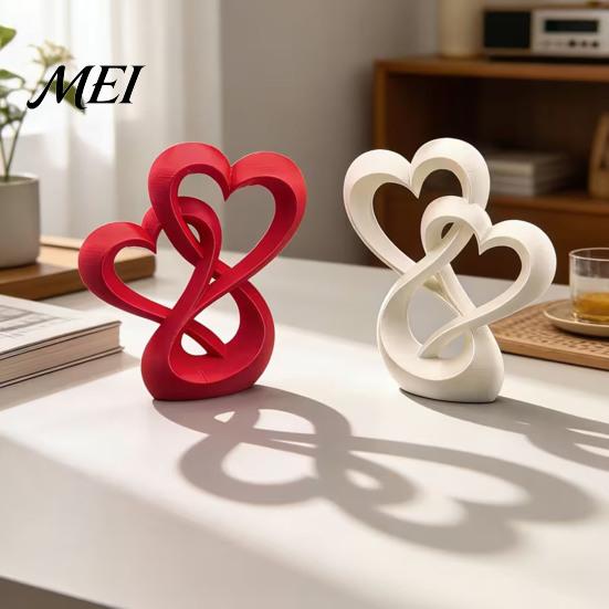 Desktop Ornament Intertwined Hearts Figurine, 3D Printed Love Statue, Table Sculpture Centerpiece for Living Room Wedding Romantic Gift