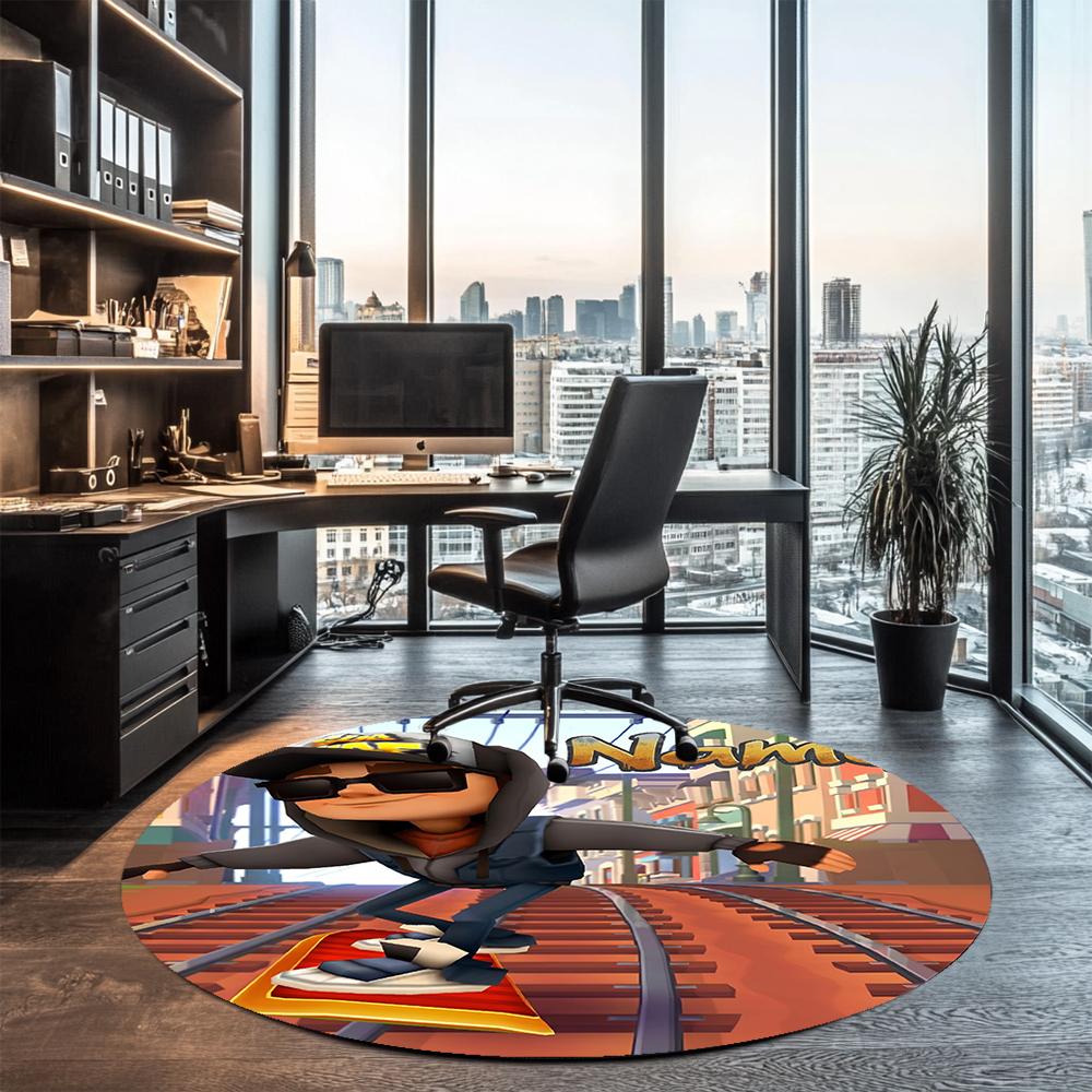 Custom Name Subway Surfers Printed Round Rug Carpet Chair Rug Area Rug Entryway Doormats,for Office Chair Living Room Bedroom Kitchen Room.