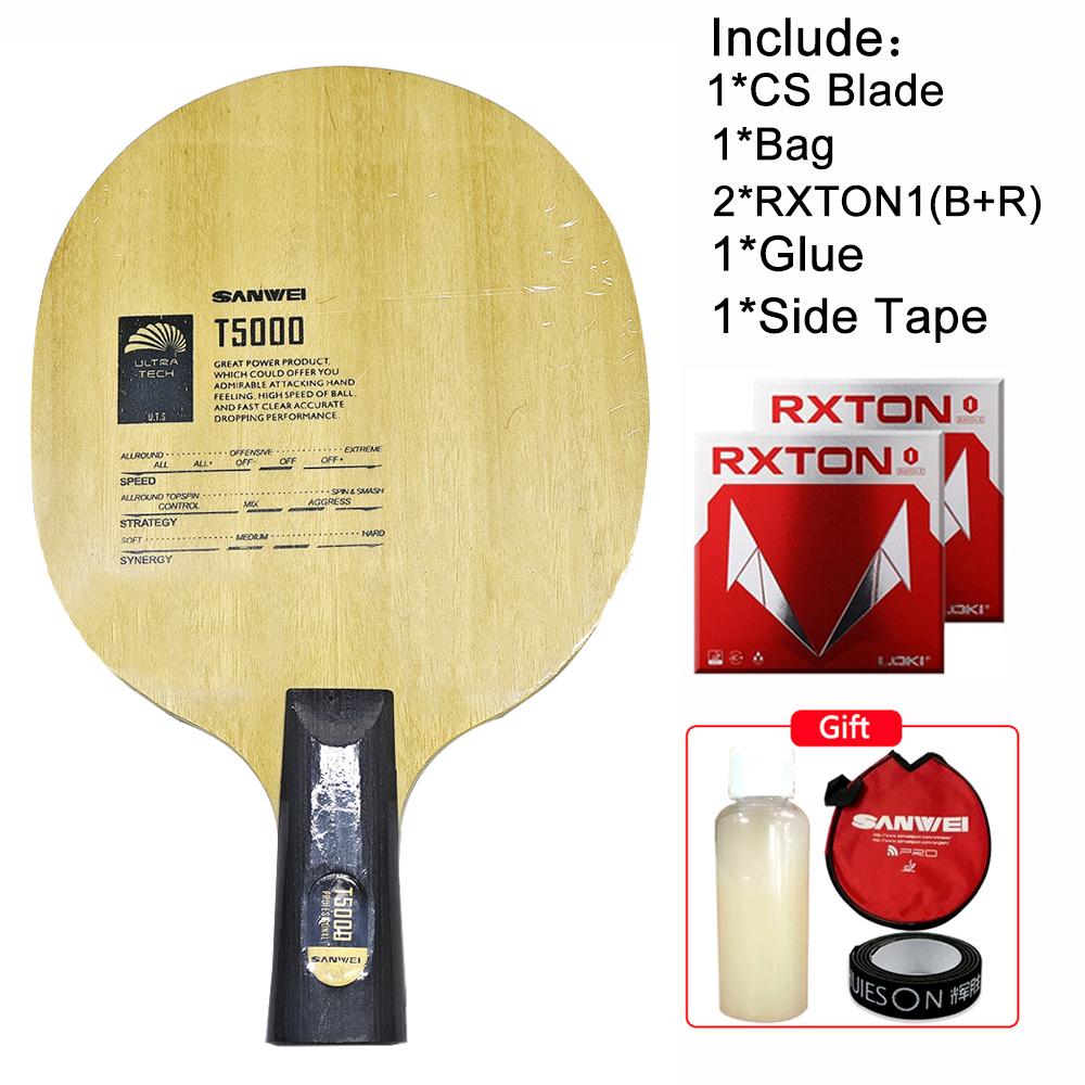 Оригинальное основание ракетки для настольного тенниса SANWEI T5000 CARBON (5+2 углерода)+RXTON 1 Резина(Черный + красный) Лезвие для пинг-понга T5000