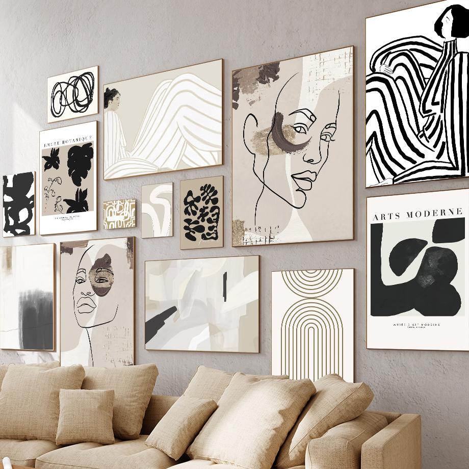 Абстрактные линии, лицо девушки, бохо, геометрия, современный декор для гостиной, постеры и принты, настенная живопись на холсте, настенная картина для дома, бар