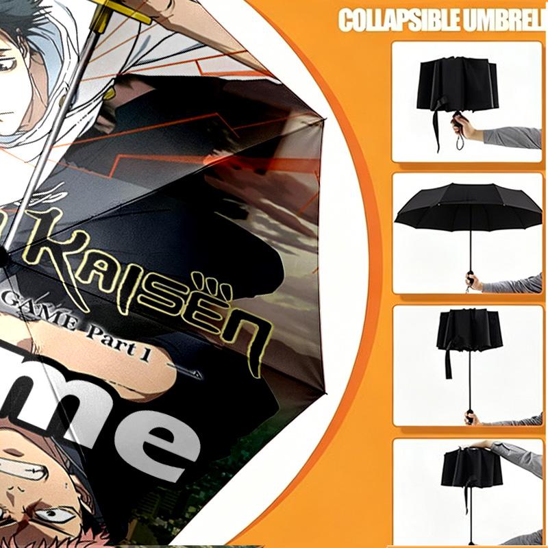 Custom Name Personalized Jujutsu Kaisen Print Umbrella, Auto Open Close, 8‑Rib Sturdy Frame, Commute Camping Hiking Use, Birthday Gift