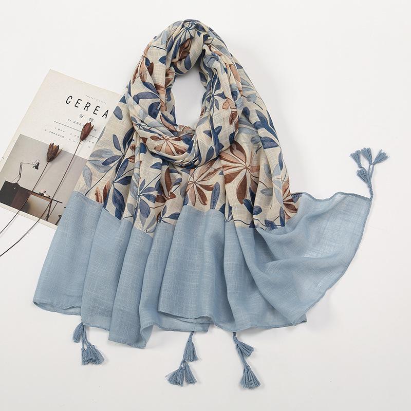 Литературный небольшой свежий хлопковый и льняной ретро-шарф с бахромой, женский напечатанный красивый шелковый шарф, японская солнцезащитная шаль