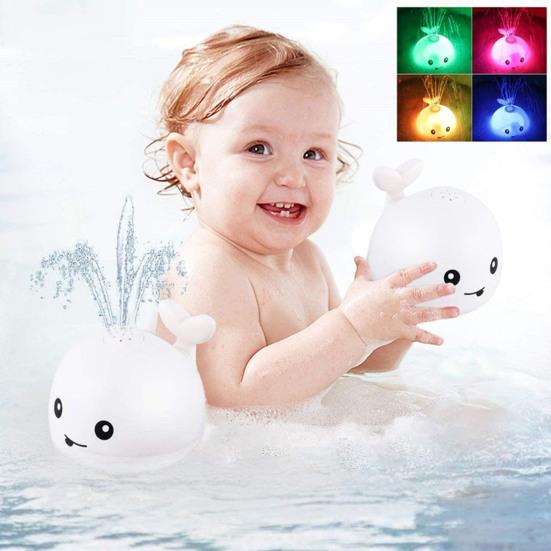 Игрушка для ванны Кит Брызгалка для малышей 1-3 лет Перезаряжаемая Водная струя Светящаяся Игрушки для детского душа для ванны бассейна Малыш Дети Подарки