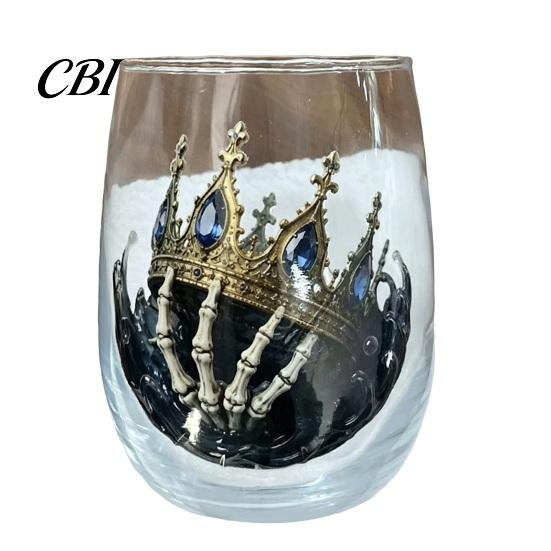 Coastal Style Beverage Serving Set Pirate Theme Stemless Wine Glass, 425ml Capacity, Marine Inspired Design Handmade Borosilicate Glass Cups