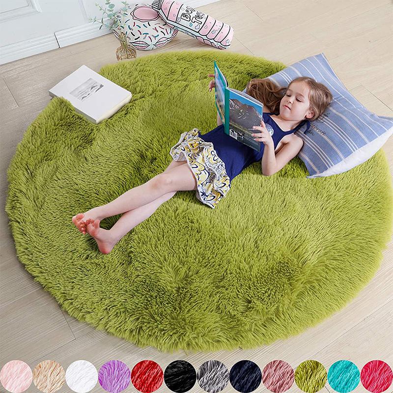 Fluffy Round Rugs For Girls Bedroom Soft Shaggy White Carpet In The Living Room Bedside Rugs Pink Home Decor Hairy Baby Play Mat