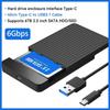 2,5-дюймовый корпус SSD SATA для USB 3.1, мобильный корпус жесткого диска для жесткого диска типа USB-C, поддержка твердотельного накопителя, емкость жесткого диска до 6 ТБ