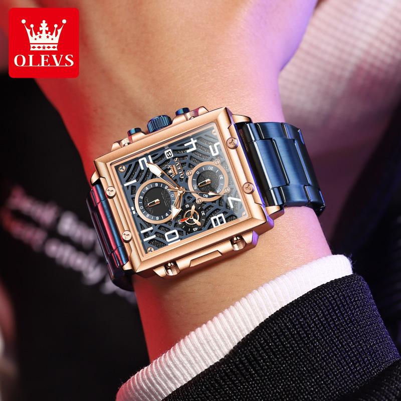 Деловые мужские часы водонепроницаемые светящиеся календарные хронограф квадратные мужские часы из нержавеющей стали кварцевые мужские часы Reloj