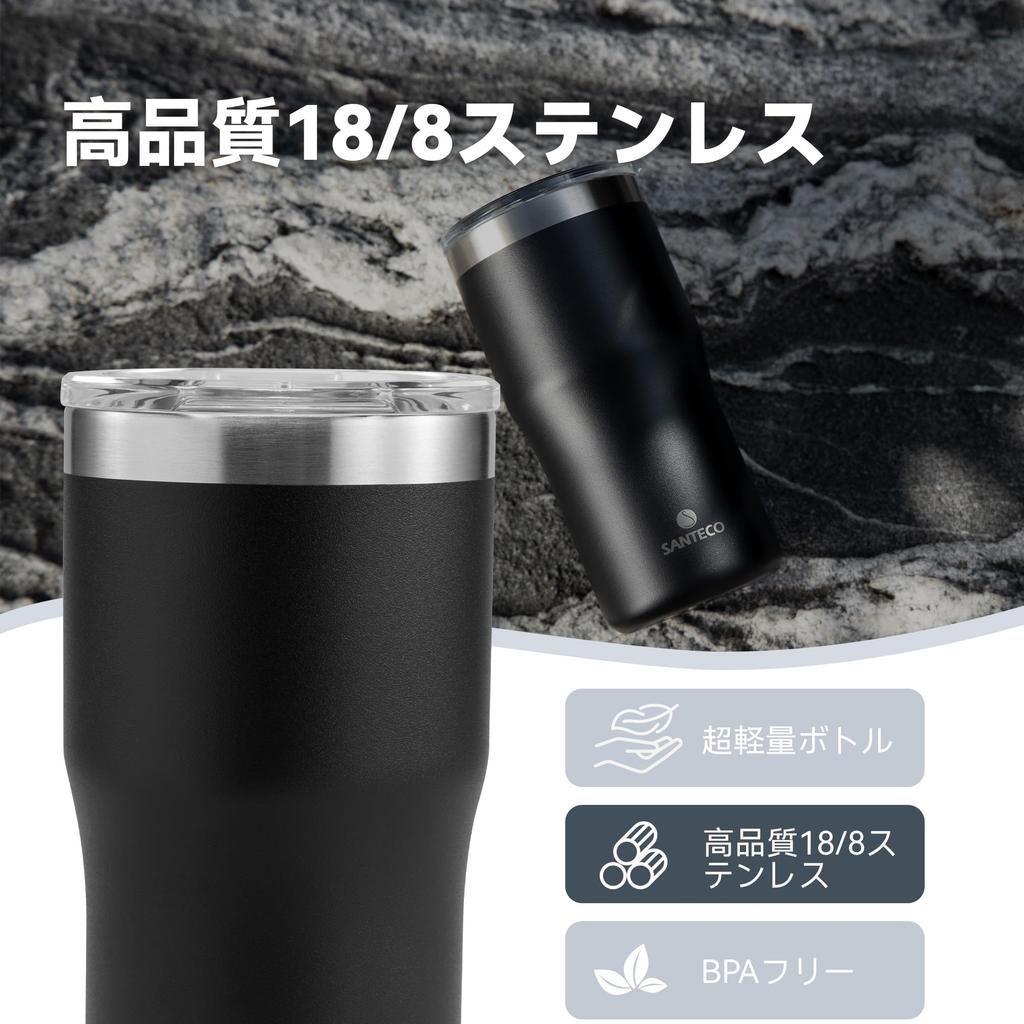 SANTECO TROSA Series Vacuum Insulated Tumbler with Keeps Drinks Hot or Stainless Wide Mouth White Lid, Cold, Stylish, 18/8 Steel, BPA-Free,