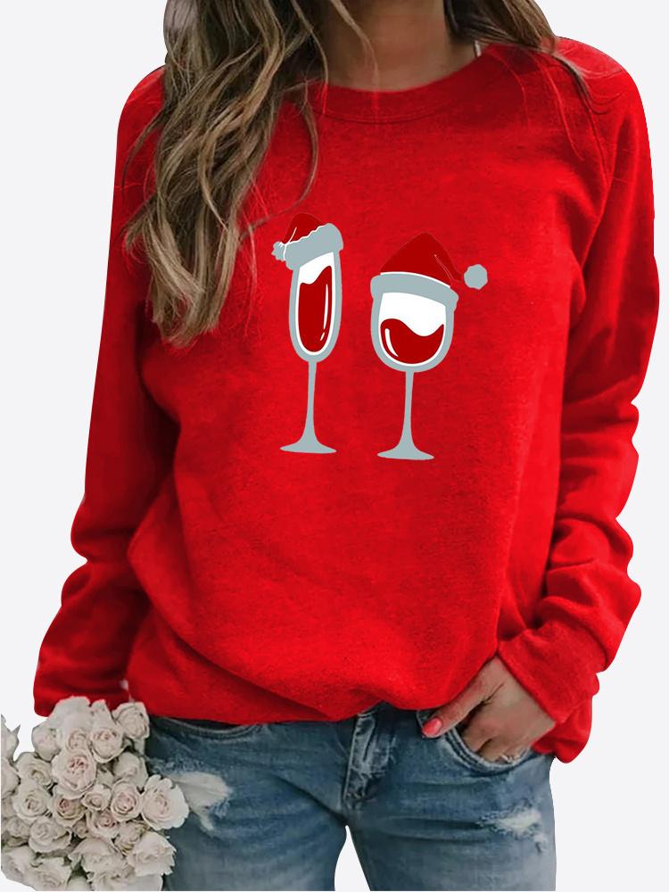 Winter Women's Casual Long-sleeved Santa Claus Print Sweatshirt Ladies Round Neck Loose T-shirt Plus Size Tops Long Sleeved Sweater