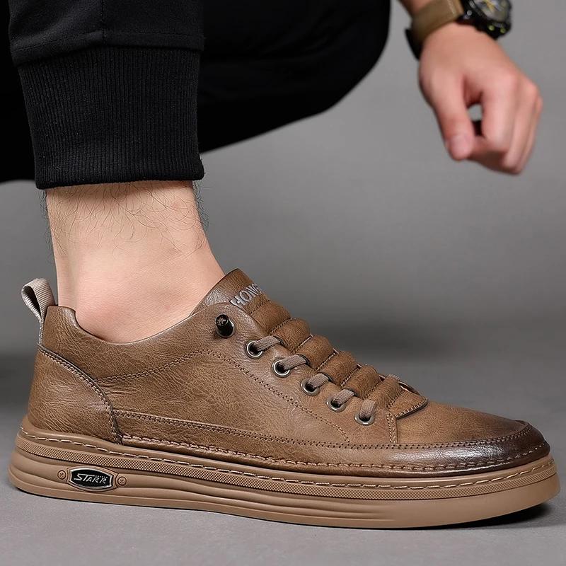 New Handmade Leather Men's Casual Shoes Comfortable Walking Shoes for Men Sneakers Fashion Luxury Brand Lace-up Sport Shoes 2024