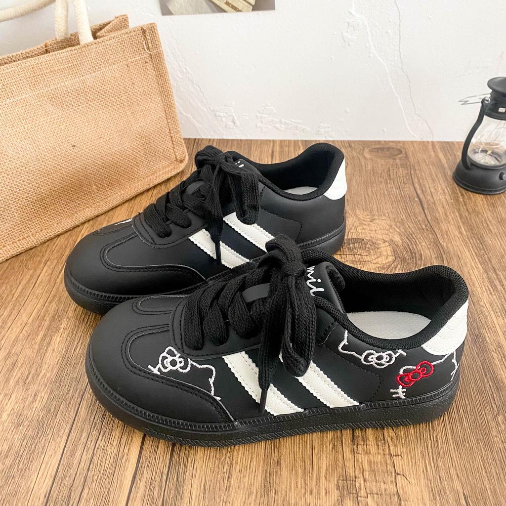 Милая вышивка кошечки KT, немецкие тренировочные туфли женские 2025 новинка, корейский нишевый шик, универсальные кеды, повседневные маленькие белые туфли женские