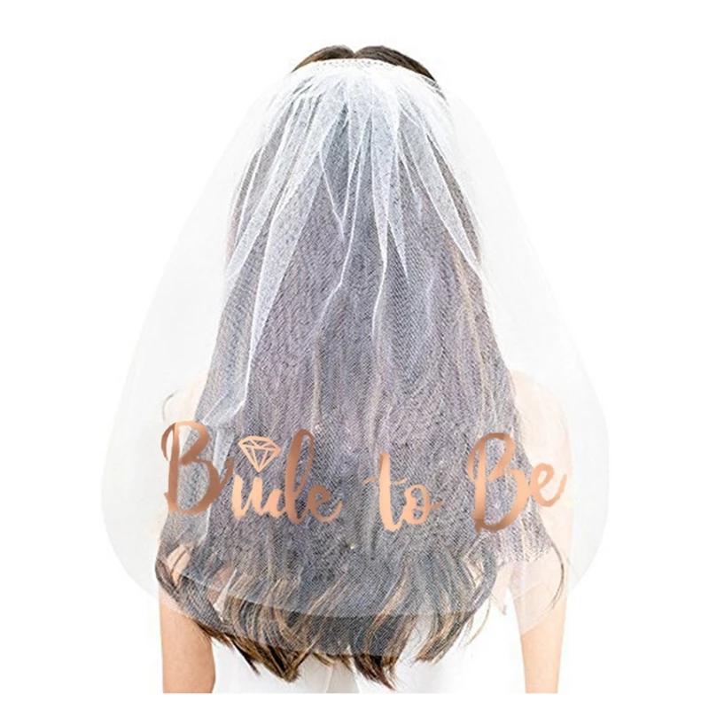 1Set Bride To Be Veil Satin Sash Hiarband Bridal Shower Wedding Decorations Tattoo Stickers Hen Bachelorette Party Supplies
