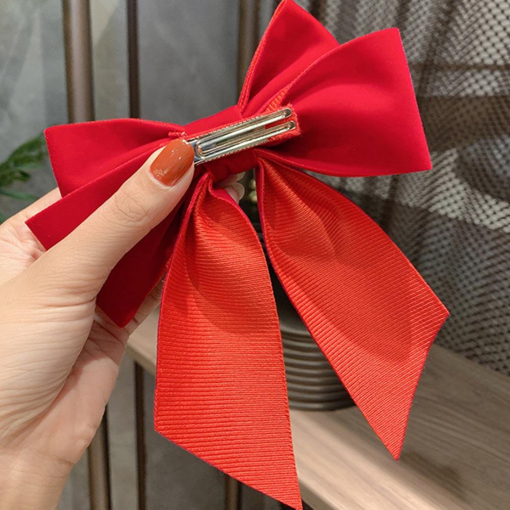 Headwear Red Bow Hair Clips Jewelry Tassels Pearl Barrettes Ribbon Hairpin Hair Styling Accessory