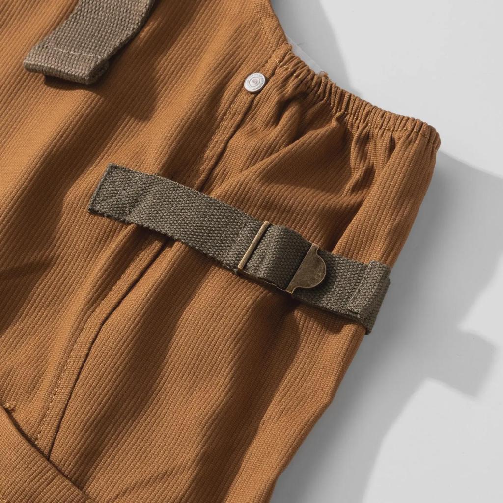 Nijiang American Retro Loose Khaki BF Straight Bib Overalls - Men's Casual One-Piece Long Pants