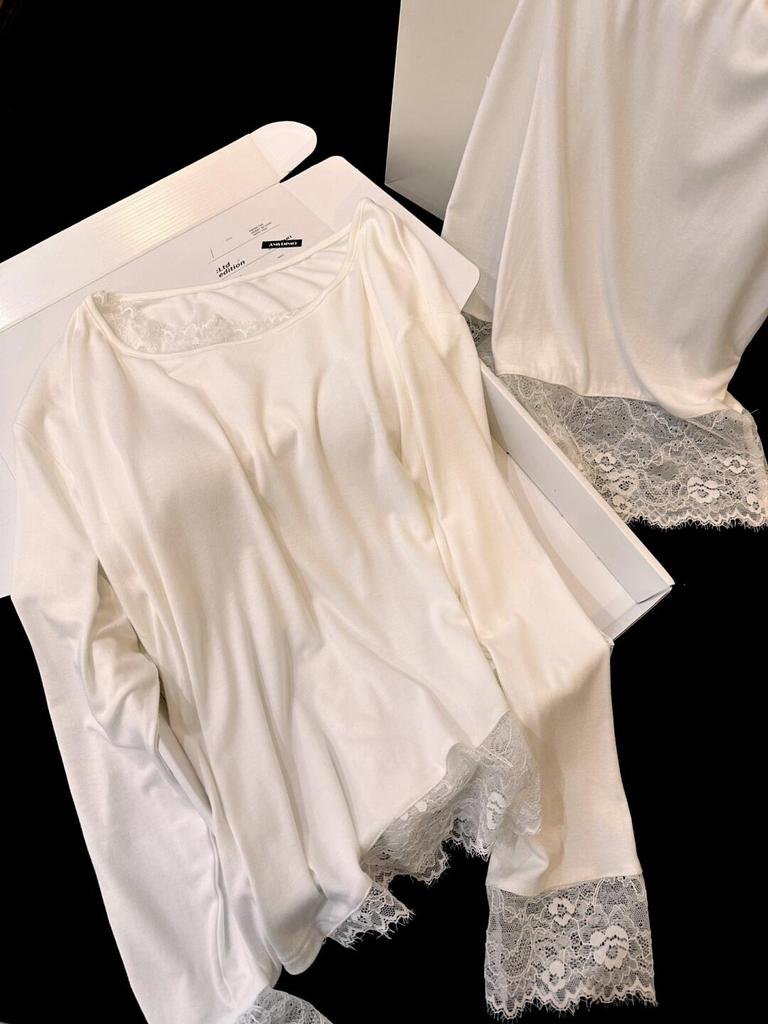 White Moon Beauty Women's Long Sleeve Modal Cotton Homewear with Pads - Loose Fit, Soft Spring/Fall Loungewear